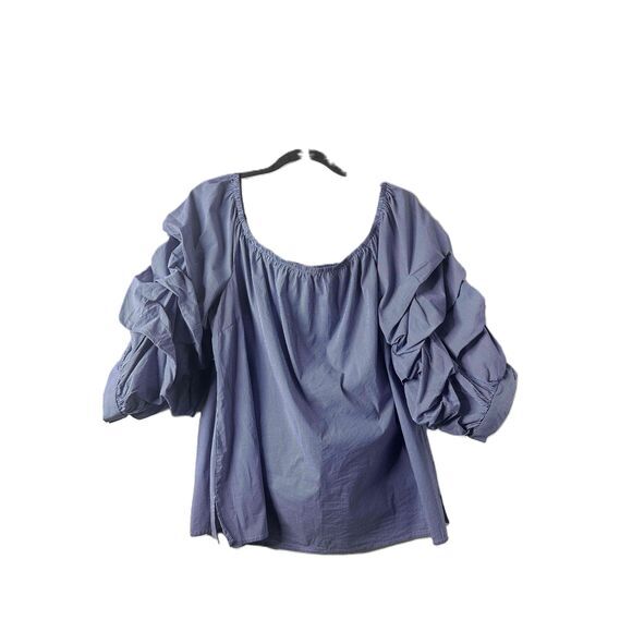 City Chic Blouse Womens Size XL Off The Shoulder Blue Striped Puffy Sleeves - Picture 1 of 8